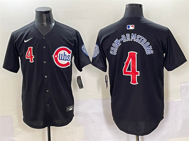 Men's Chicago Cubs #4 Pete Crow-Armstrong Black Limited Stitched Baseball Jersey Men's Chicago Cubs #4 Pete Crow-Armstrong Black Limited Stitched Baseball Jersey